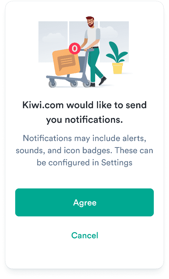 A dialog with two buttons: agree and cancel.